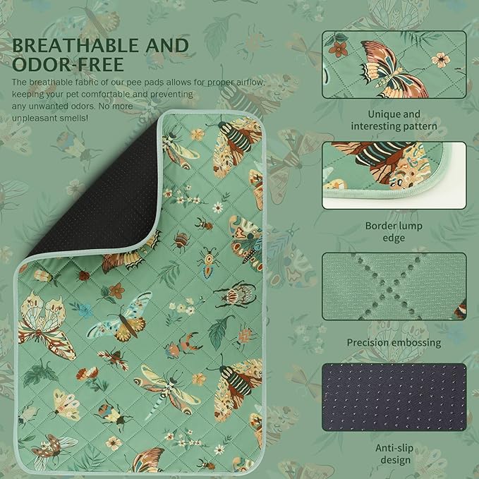 IEUUMLER Washable Pee Pads for Dogs, 1 Pack Insect Pattern Reusable Waterproof Puppy Potty Pads, Non-Slip Absorbent Pet Training Pads for Playpen Crate Bed EU014