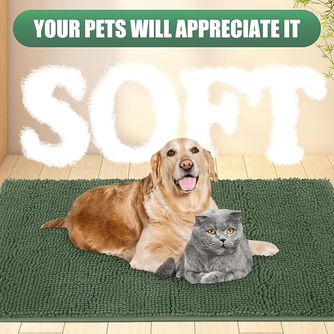 IM HOME Chenille Absorbent Outdoor Doormat 60" x 36", Washable Muddy Door Mats for Dog Non Slip Indoor Doormat Dog Mat for Muddy Paw Front Inside Doormats for Entryway Olive