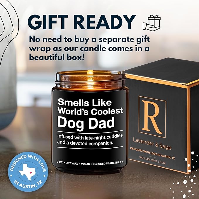 World's Coolest Dog Dad Candle, Perfect Dog Lovers Gifts for Men, Unique Pet Dad Gifts for Him, Best Pet-Themed Gift, Ideal Presents for Birthday, Christmas, Father's Day, Gift-Ready