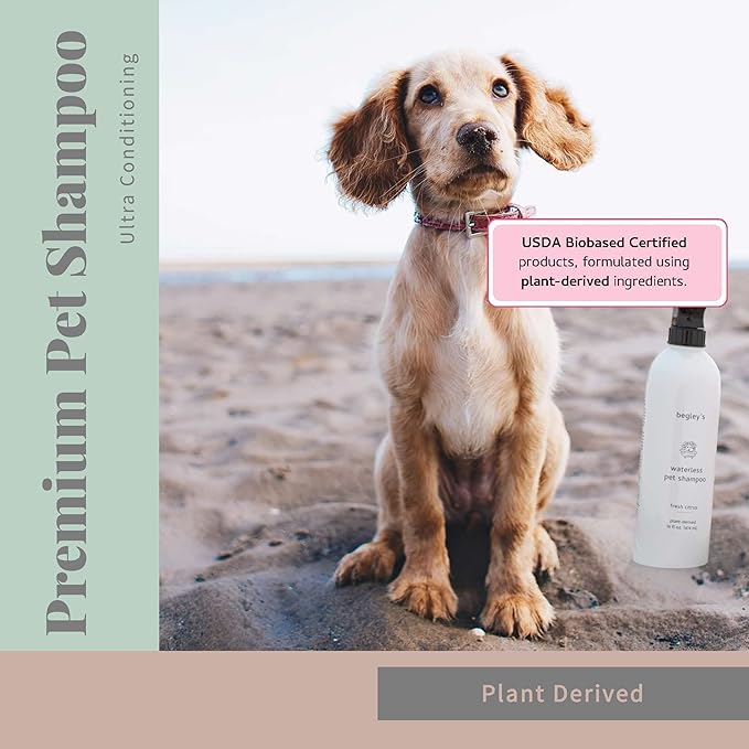 Begley's No Rinse Waterless Pet Shampoo, Bathless Cleaning, Deodorizing, and Odor Removal for a Shiny, Fresh Smelling Coat - Effective for Dogs, Puppies, and Cats - Fresh Lavender Scent