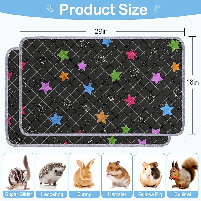 Bienbee Guinea Pig Bedding, 2 Pack 29" x 16" Reusable Guinea Pig Cage Liner Waterproof and Absorbent Small Animal Bedding Washable Guinea Pig Pee Pads for Small Pet Hamster Rabbit Squirrel,Black