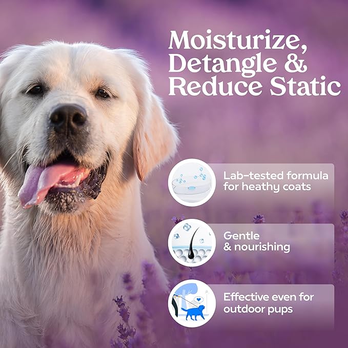 Paw Fume Dog Detangler Grooming Spray, Royal Lavender, 4-Pack – Keeps Pups Fresh All Day – Hypoallergenic, Alcohol-Free, Detangling & Moisturizing – Salon-Quality Dog Necessities for Coat & Fur Care