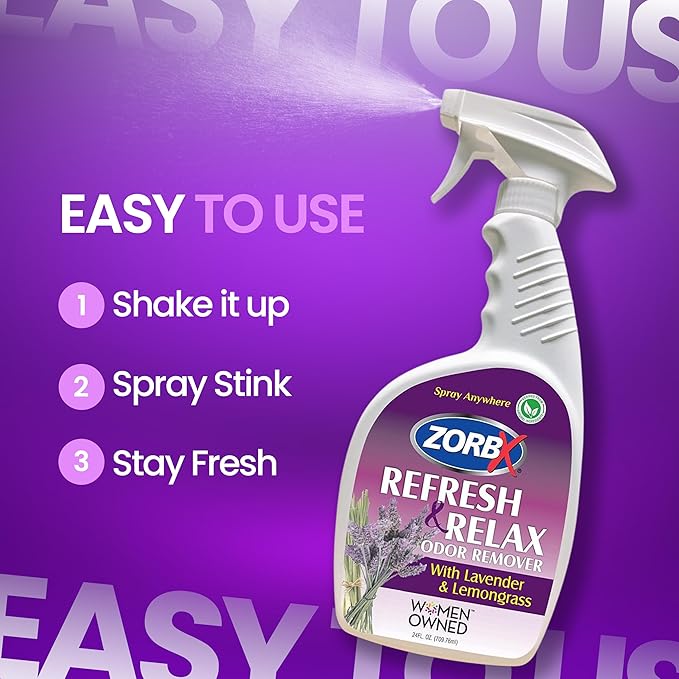 ZORBX Lavender & Lemongrass Spray, 24 Oz - All-Purpose Deodorizer, Refreshes Fabric, Removes Strong Odors, Perfect for Home, Car, Gym, Laundry