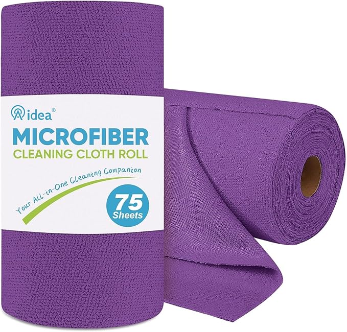 AIDEA Microfiber Cleaning Cloth Roll, 75PK, Reusable Paper Towels Tear Away Cloth, Microfiber Towels for Cars, Lint Free Cleaning Rags for House, Kitchen, Window, 11.5"×11.5", Purple