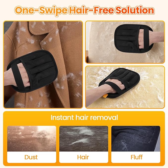 2 Pcs Pet Hair Removal Glove for Cats Dogs, 2025 Upgraded Five-Finger Electrostatic Glove for Deshedding Grooming, Reusable Washable Hair Remover for Furniture Couch 、Car 、Seat Carpet、 Bedding.