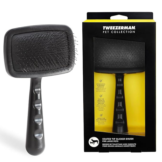 Tweezerman Dog and Cat Slicker Brush for Large Pets, Grooming Brush with Coated Bristles to Prevent Scratching and Ergonomic Handle