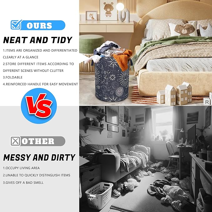 Universe Sun Planet Moon Laundry Basket Stars Celestial Oxford Cloth Laundry Hamper With Handle Foldable Portable Clothes Storage Basket 18.9 X 16.5 Inch Storage Bag For Laundry Room/Bathroom/Bedroom