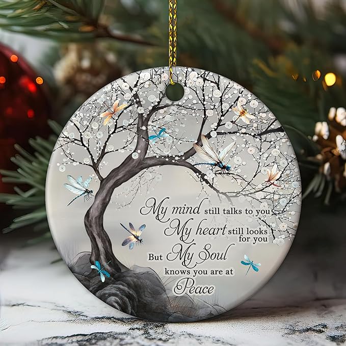 Hyturtle Dragonfly Memorial Ornament - Ceramic Remembrance Keepsake with Tree and Quote - Bereavement Sympathy Gift for Loss of Loved One - 3 Inch Christmas Ornament Memorial 5