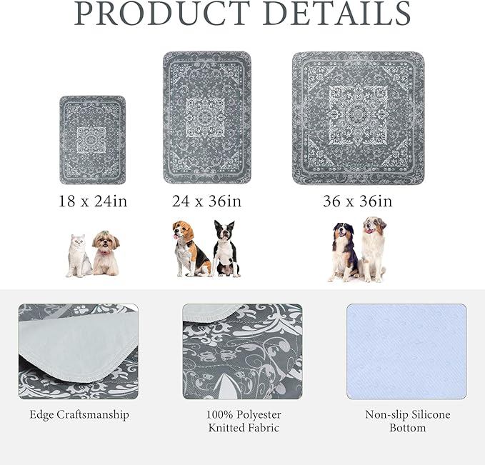 Homimp Washable Pee Pads for Dogs,4 Pack Reusable Puppy Pads,Absorbent and Leakproof Dog Pee Pads,Non Slip Puppy Training Pads,Pet Mat for Floor,Crate,Couch,Whelping,Grey 36"x36"