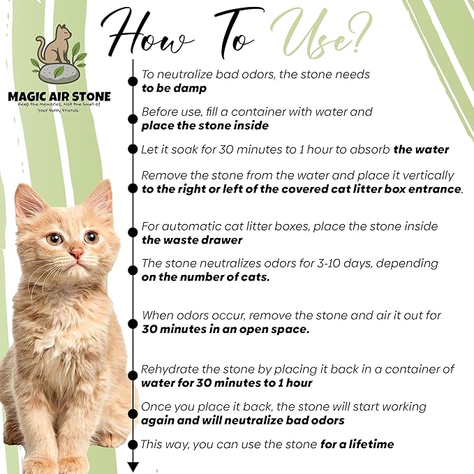 Natural Cat Litter Odor Eliminator Stone – Lifetime Reusable, Odor Neutralizer & Pet-Friendly Air Freshener –, Chemical-Free Cat Urine Smell Remover for Litter Box & Home Use