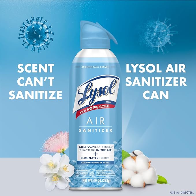 Lysol Air Sanitizer Spray with Odor Eliminator for Home & Office, Sanitizing Spray, Air Freshener Alternative, Cotton Blossom Scent, 10 oz (Pack of 3)