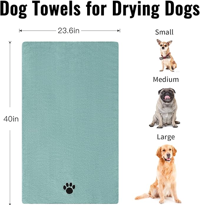 3 Pack Microfiber Dog Towels for Drying Dogs, Super Absorbent and Soft Pet Grooming Towel, 40 Inch X 23.6 Inch, Perfect Dog Drying Towels for Large, Medium or Small Dogs, Lake Blue