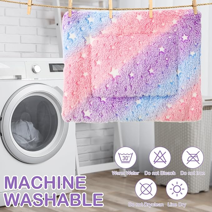 Haull 4 Pcs Waterproof Guinea Pig Bedding Winter Guinea Pig Bed Plush Cage Liners Soft Dog Cat Mat Reversible Winter Cozy Animal Pee Pad Hamster Bed Mat for Bunny(Colorful Star,13 x 10 Inch)