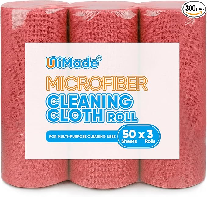 Microfiber Cleaning Cloth, 300 Sheets Shop Towels Commercial Grade Washcloths Lint-Free Work Rags Bulk Towels for Cars Mechanic Restaurant Garage Housekeeping, 11.5"x 11.5", Red