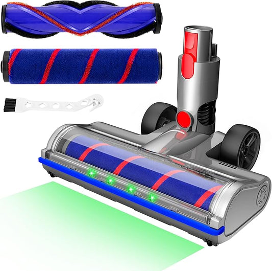 2 Brushes Vacuum Cleaner Head with Four Green LED Lights & Self-Standing Design, for V7/V8/V10/V11/V15, Quick-Release Motorized Brush Roll, Anti-Tangle for Hard Floor & Thin Carpets & Shaggy Carpet