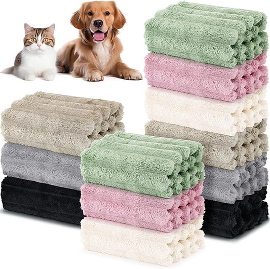 12 Pack Small Dog Blanket 23 x 16 Inch Soft Flannel Pet Blankets Bulk Puppy Fluffy Calming Washable Fleece Throws for Small Dog Puppy Cat Kitten Animals Doghouse Bed Sofa Car (Multicolor)
