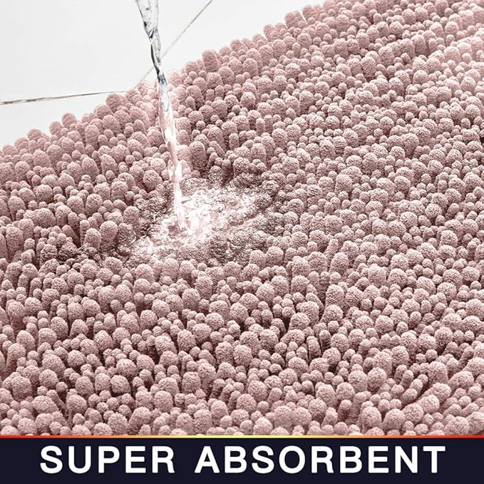 Walensee Bathroom Contour Rug Non Slip Toilet U Shaped Bath Mat (20x24, Dusty Pink) Water Absorbent Super Soft Shaggy Chenille Machine Washable Dry Extra Thick Perfect Absorbant Best Plush Carpet