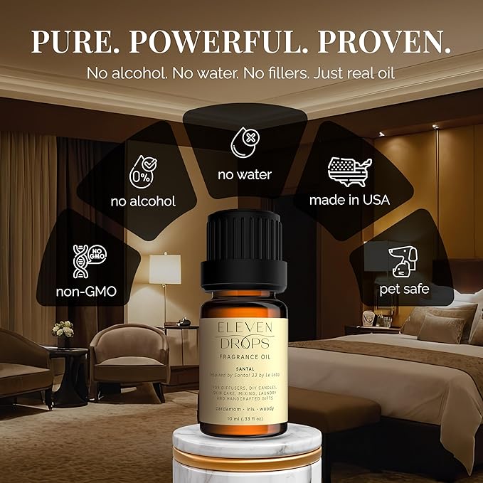 Santal Aroma Fragrance Oil – Essential Oil Blend for Diffusers, Candles & Soap Making, Mixing, Long Lasting Scent, Pet Friendly, Made in USA, Amber Glass Bottle, IFRA Compliant – 10 ml