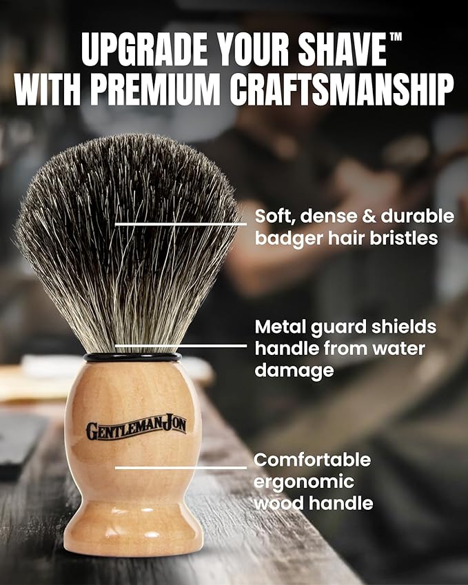 Gentleman Jon Complete Shaving Brush Kit – Old Fashion Shaving Kit for Men, Includes Shave Brush, Shave Bowl, Shave Soap & Stand, Vintage Wet Shave Mug, Barber-Style 4-Piece Gift Set