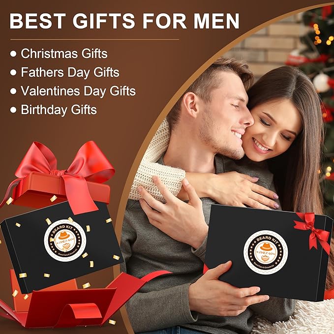 XIKEZAN Beard Kit for Mens Care & Grooming Sets with 2 Pack Beard Oils, Wash, Conditioner, Balm, Brush, Comb & Scissors, Birthday Gifts for Men Him,Valentines Christmas Gifts Mens Stocking Stuffers