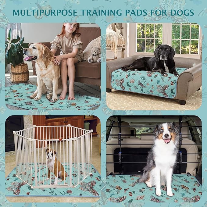 IEUUMLER Washable Pee Pads for Dogs, 2 Pack Insect Pattern Reusable Waterproof Puppy Potty Pads, Non-Slip Absorbent Pet Training Pads for Playpen Crate Bed EU014