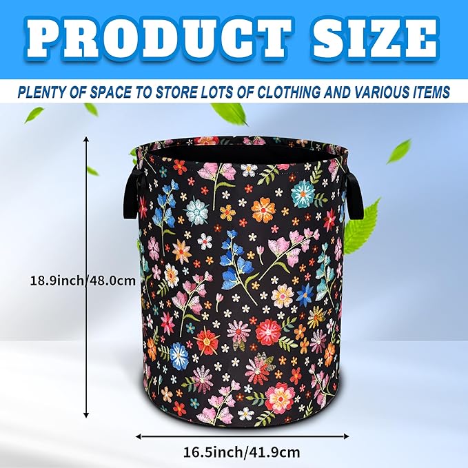 Beautiful Flower Laundry Basket Oxford Cloth Funny Floral Laundry Hamper With Handle Foldable Portable Clothes Storage Basket 18.9 X 16.5 In Storage Bag For Laundry Room/Bathroom/Bedroom/Dormitories