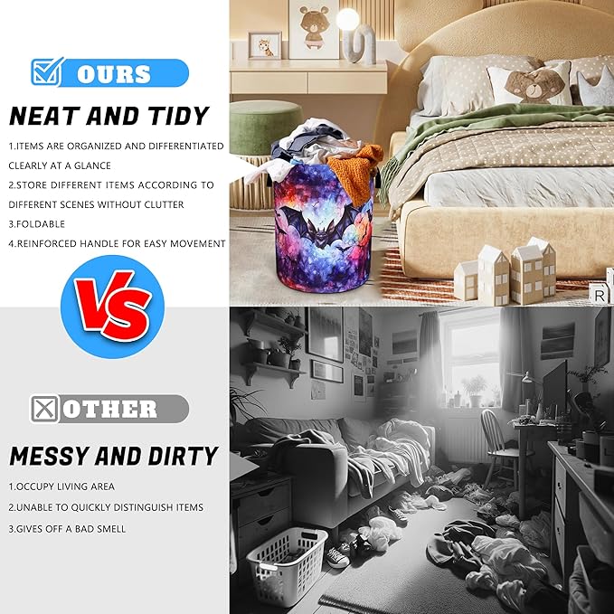 Bat Laundry Basket Oxford Cloth Funny Gothic Laundry Hamper With Handle Foldable Portable Clothes Storage Basket 18.9 X 16.5 In Storage Bag For Laundry Room/Bathroom/Bedroom/Dormitories