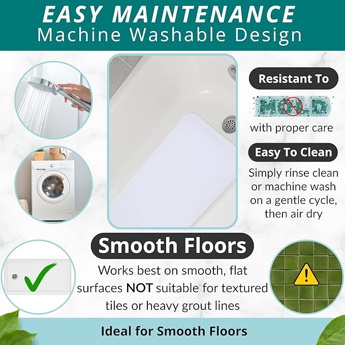 ENKOSI Non Slip Bath Mat for Tub and Shower Floors – Anti Slip Shower Mat with Secure Suction Cup Grip – Soft White Bathtub Mat for Inside Bath Tub and Smooth Bathroom Stalls (28x16 White)