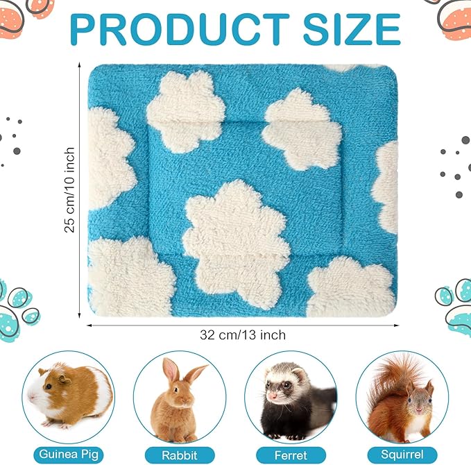 Haull 4 Pcs Waterproof Guinea Pig Bedding Winter Guinea Pig Bed Plush Cage Liners Soft Dog Cat Mat Reversible Winter Cozy Animal Pee Pad Hamster Bed Mat for Bunny (White Cloud,13 x 10 Inch)