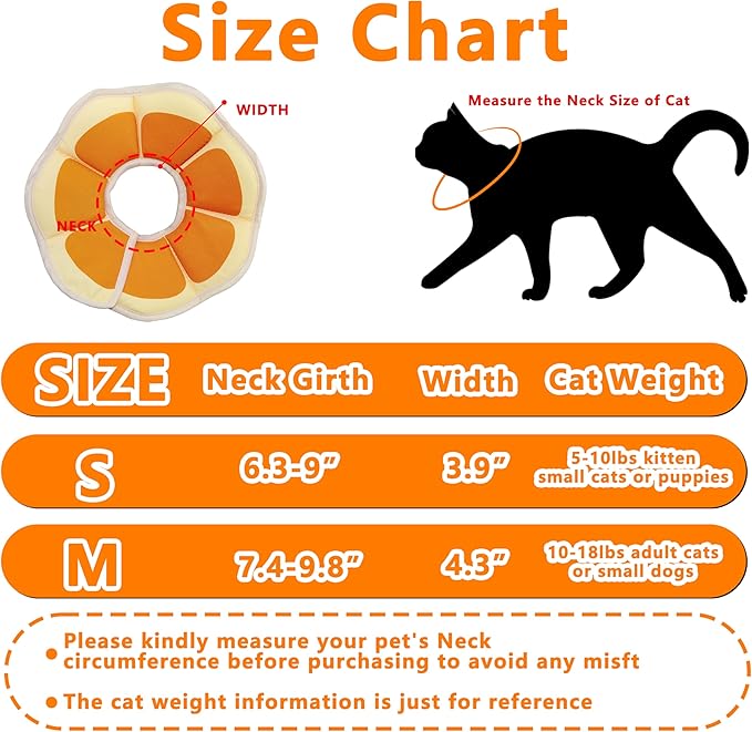 Soft Adjustable Cat Cone Collar, Comfortable Recovery Collar for Cats After Surgery (Orange, Medium)