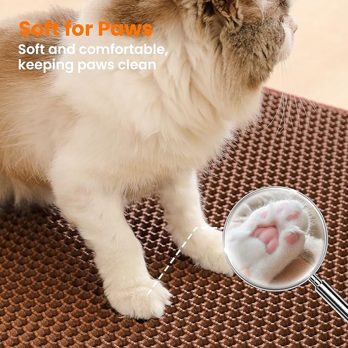 Extra Large Cat Litter Mat, 30x22 Inches Honeycomb Double Layer Cat Litter Trapping Mat, Non Slip Waterproof Urine Proof Large Kitty Litter Box Mat for Floor, Kitten Supplies, XL, Brown