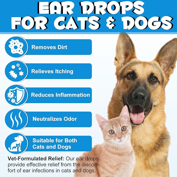2 Pack Cat & Dog Ear Infection Treatment Drops, Ear Cleaner to Soothe and Relieve Itchness, with 1% Hydrocortisone for Dog Ear Infections, Prevents Inflammatio, Treats Ear Infections