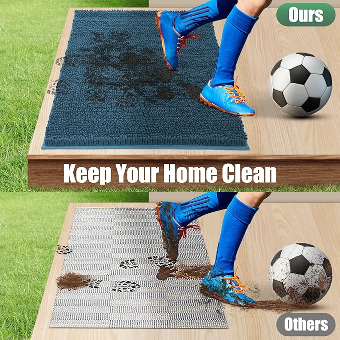 IM HOME Chenille Absorbent Outdoor Doormat 48" x 30", Washable Muddy Door Mats for Dog Non Slip Indoor Doormat Dog Mat for Muddy Paw Front Inside Doormats for Entryway Atlantic Blue