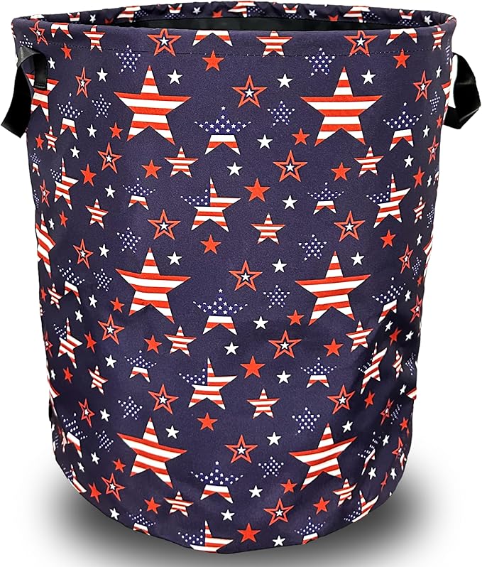 American Flag Laundry Basket Foldable With Handles US Flag With Stars Tote Bag Oxford Cloth Laundry Hamper Clothes Storage Bucket Toy Organizer 18.9"x16.5" For Bathroom/Laundry/Bedroom