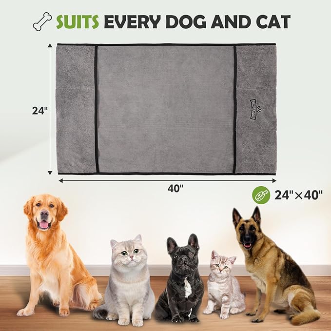 Microfiber Dog Grooming Bath Towel: Super Absorbent Soft Pet Grooming Towel Bath & Shower Supplies - Large Towels to Drying Dog Cat Pets Drying & Grommers (Gray, 1 Pcs)