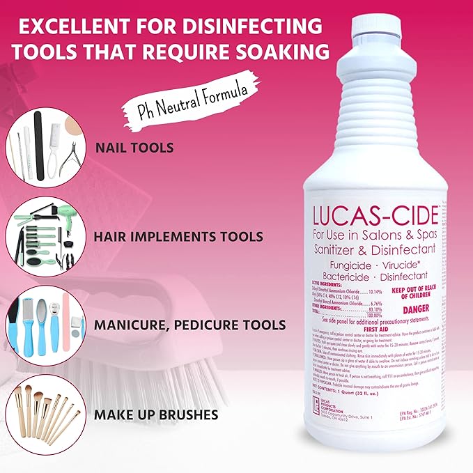 LUCAS-CIDE Salon and Spa Disinfectant, Hospital Grade, Pink, 32 Fl Oz