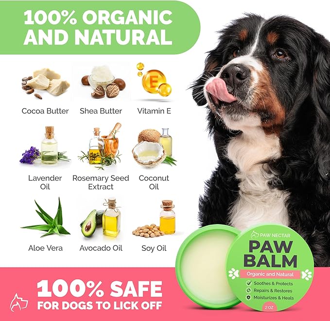 Natural Lick Safe Dog Paw Balm - 2 Pack 100% Organic Dog Paw Pad Balm Protector, Moisturizer & Soother for Dry Cracked Paws, Hot Pavement - Heals, Repairs & Restores - Coconut Oil, Shea Butter (2oz*2)