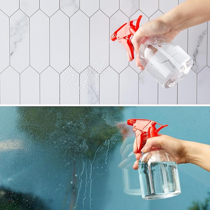 Juvale Spray Bottles for Cleaning & Hair Care - 16 oz, Clear & Red, 6-Pack - Plastic Spray Bottles Adjustable Nozzle Mist & Stream - Refillable Plant Sprayer