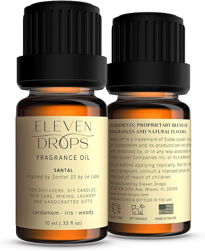 Santal Aroma Fragrance Oil – Essential Oil Blend for Diffusers, Candles & Soap Making, Mixing, Long Lasting Scent, Pet Friendly, Made in USA, Amber Glass Bottle, IFRA Compliant – 10 ml