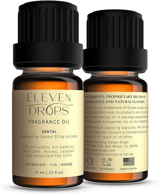 Santal Aroma Fragrance Oil – Essential Oil Blend for Diffusers, Candles & Soap Making, Mixing, Long Lasting Scent, Pet Friendly, Made in USA, Amber Glass Bottle, IFRA Compliant – 10 ml