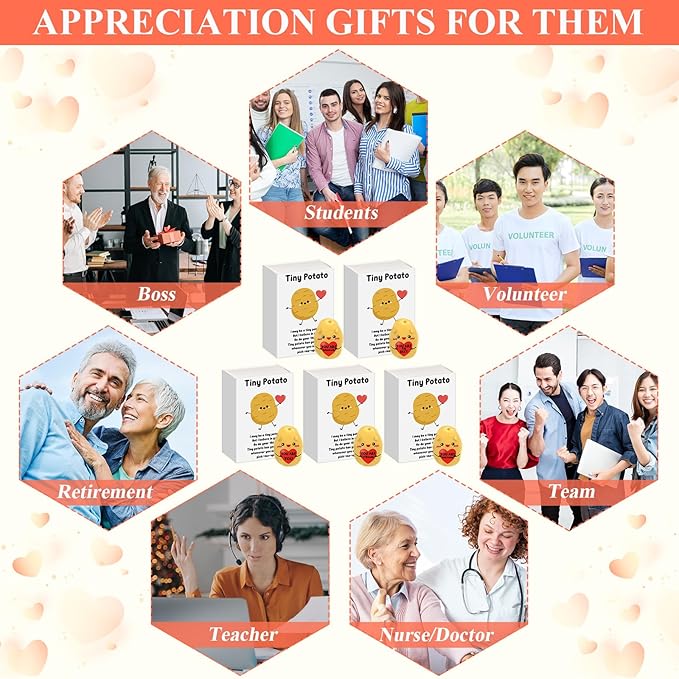 25 Set Employee Appreciation Gifts Bulk Coworkers Thank You Desk Pets Holiday Small Cute Emotional Support Resin Ornaments Card Box for Women Men Adults Office (Heart Potato)