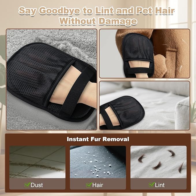 4PCS Pet Hair Removal Glove for Cats, Upgraded Five-Finger Electrostatic Pet Hair Remover Glove, Reusable Magic Brush Pet Hair Removal Tool for Laundry, Couch, Carpet & Car Seat