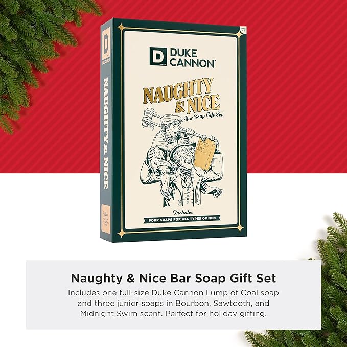 Duke Cannon Men’s Holiday Soap Gift Set – Lump of Coal 10 oz Bar + 3 Junior Bars (American Bourbon, Sawtooth, Midnight Swim) – Christmas Gift, Stocking Stuffer, Grooming Set for Men