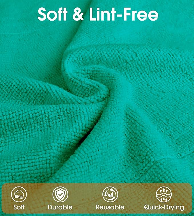 Roll of Microfiber Cleaning Cloth –100 Pack, Tear Away Microfiber Towels, Reusable, Washable, Scratch-Free, Cleaning Supplies,Kitchen Towels for Car, Home, Kitchen (Malachite Green)