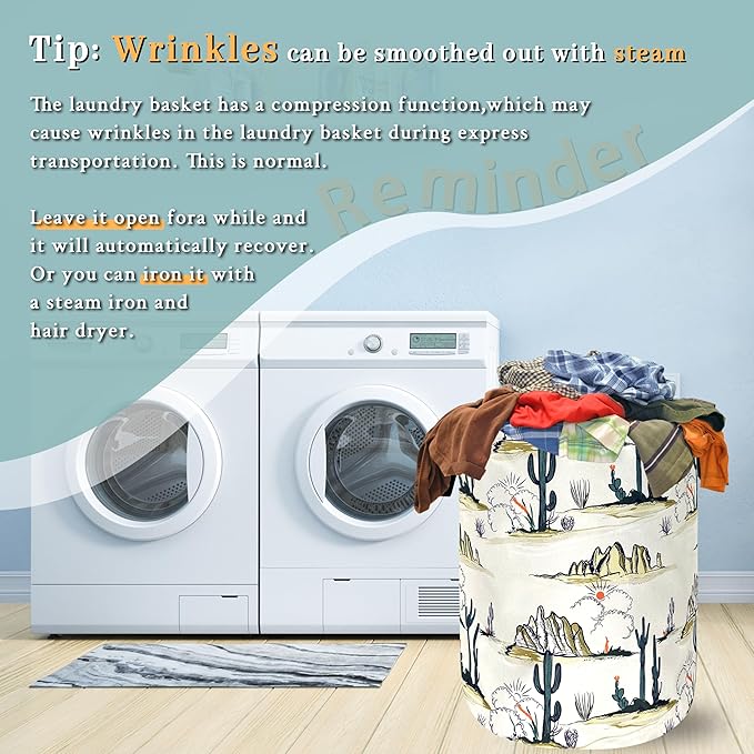 Tropical Cactus Laundry Basket Foldable Oxford Cloth Western Laundry Hamper With Handle Portable Clothes Storage Basket 18.9 X 16.5 Inch Storage Bag For Laundry Room/Bathroom/Bedroom