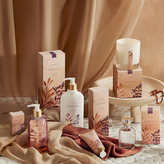 Thymes Moisturizing Hand Wash Soap with Pump - Luxury Hand Soap Gently Cleanses & Moisturizes - Skin Care with Glycerin & Calendula - Comforting, Warm Fragrance (Sienna Sage, 8.25 oz)