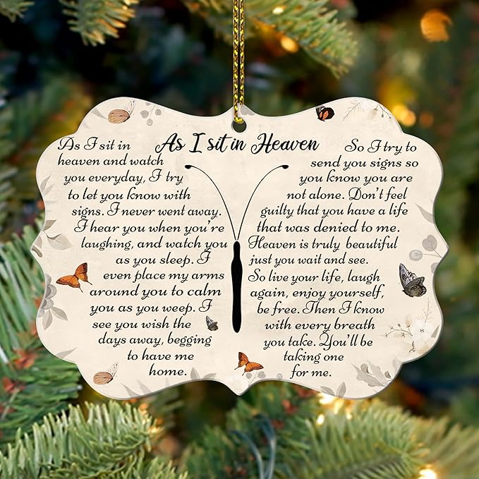 Hyturtle Butterfly l As I Sit in Heaven Ornament - Butterfly Memorial Gifts for Loss of Loved One - Christmas Tree Cardinal Aluminum Ornament