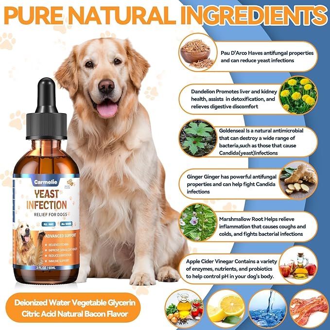 Natural Yeast Relief for Dogs, Supports Healthy Itch Relief, Dog Ear Discomfort Care, Itch Relief for Dog, Allergy Supports, Inflammation Relief for Dogs, 60ml