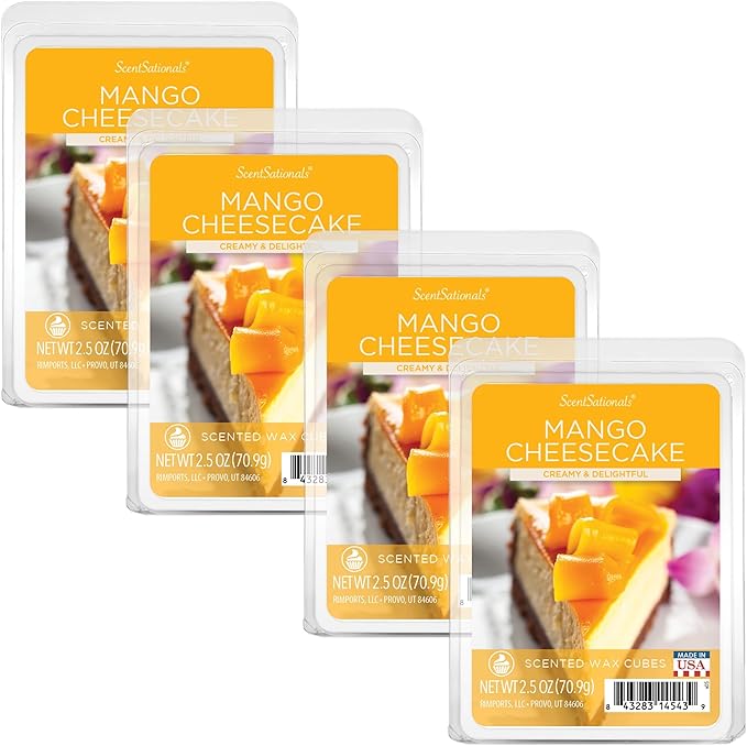Scentsationals Scented Wax Fragrance Melts - Mango Cheesecake - Wax Cubes Pack, Home Warmer Tart, Electric Wickless Candle Bar Air Freshener, Spa Aroma Decor Gift - 10oz (24-Cubes)