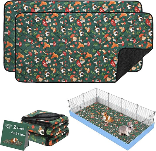4 Pack Guinea Pig Cage Liners - Washable 28"X15" Bedding Pee Pad, Super Absorbent, Waterproof & Anti-Slip Reusable Mat for Rabbit, Hamster, Rat